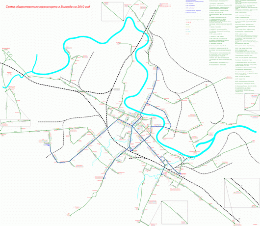 Схема движения общественного транспорта в г. Вологда (октябрь 2010) | Общественный транспорт